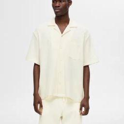 SELECTED HOMME Off White Relaxed Fit Textured Shirt-image-90