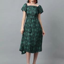Kotty Green & Black Printed Midi Dress-image-59