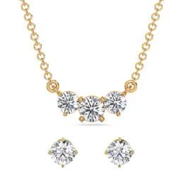 EMORI 18k (750) Yellow Gold Triple Solitaire Diamond Necklace & Earring Set-image-78