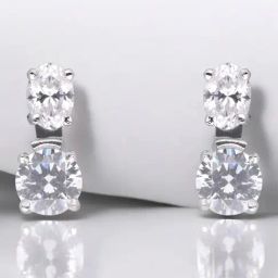 crash.club by CKC 925 Sterling Silver Classic Two-Stone Oval & Round Cubic Zirconia Stud Earrings-image-49