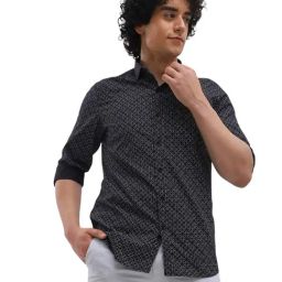 Turtle Black Cotton Slim Fit Printed Shirt-image-22