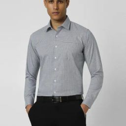 Van Heusen Grey Cotton Slim Fit Checks Shirt-image-84