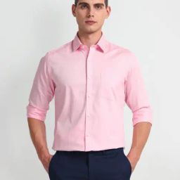 Arrow Pink Cotton Slim Fit Self Pattern Shirt-picture-29