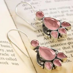 Priyaasi Pink Contemporary Quartz Oxidised Drop Earring-36