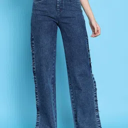 PUELLA Women Straight Fit High-Rise Side Slit Stretchable Jeans-picture-8