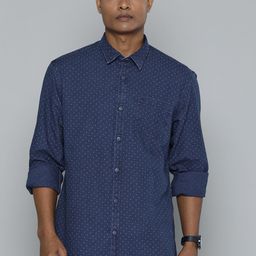 Indian Terrain Men Pure Cotton Vintage Indigo Slim Fit Printed Casual Shirt-image-24