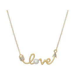 EMORI 14k (585) Yellow Gold Diamond & Pearl Love Necklace for Women-image-72