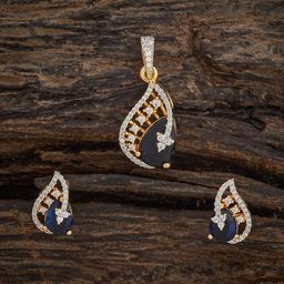 Kushal's Fashion Jewellery Sapphire Gold-Plated Cubic Zirconia-Studded Jewellery Set-image-82