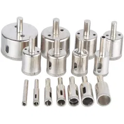 uptodateprouducts Diamond Hole Saw Drill Bit Set Masonry 6 to 50 mm Dia. Range Carbon Steel Metallic Silver (Set of 15 Pcs)-118