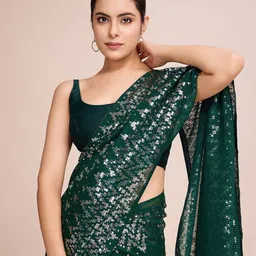 DIVASTRI Geometric Embellished Sequinned Pure Georgette Saree-picture-3