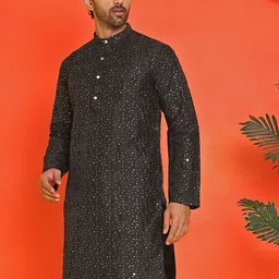Jompers Men Geometric Embroidered Mirror Work Kurta-11