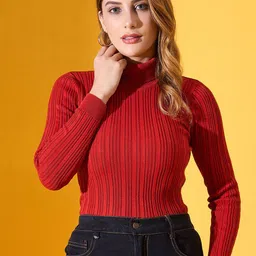 98 Degree North Women Ribbed Turtle Neck Full Sleeve Pullover-picture-47