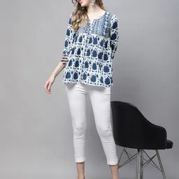 KALINI Women Abstract Printed Round Neck Pure Cotton Top-image-13