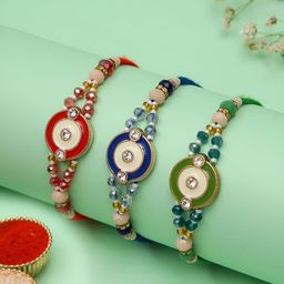Myntra Elegant Homes Set Of 5 Beaded Rakhis With Greeting Card & Roli Chawal-image-25