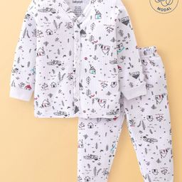 Babyoye Thermal Cotton Modal Blend Full Sleeves Vest & Pajama Set Wild House Print - White-image-18