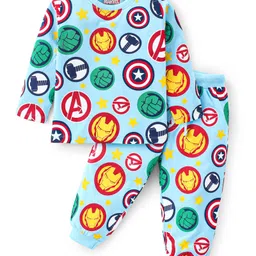 babyhug marvel Babyhug Marvels Single Jersey Knit Full Sleeves Night Suit with Avengers Print - Blue-picture-29