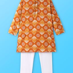 Pine Kids Cotton Woven Full Sleeves Kurta Pyjama Set Paisley Print - Mustard-image-26
