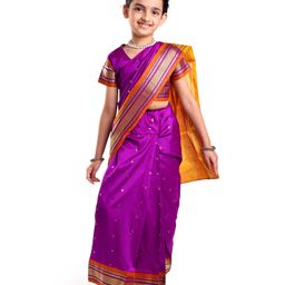 Bhartiya Paridhan Silk Saree With Half Sleeves Blouse with Zari Embroidery - Purple-image-98