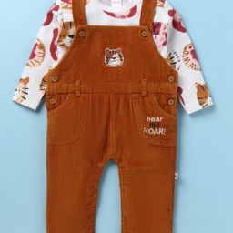 WOW Clothes Interlock Knit Full Sleeves T-Shirt With Dungaree Lion Printed - Rust Orange-image-13