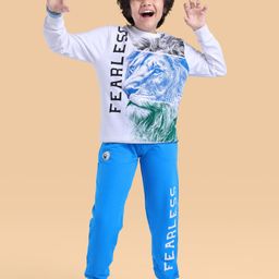 Ollington St. Cotton Knit Full Sleeves Sweatshirt & Joggers Winter Wear Suit With Lion Print - White & Blue-picture-26
