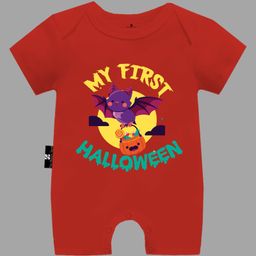 The Peppy Tend Halloween Theme 100% Cotton Half Sleeves My First Halloween Text Printed Romper - Red-picture-44