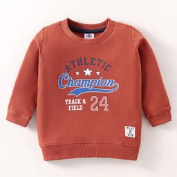 Zero Cotton Knit Full Sleeves Text Printed T-Shirt - Rust Orange-image-73