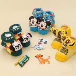Disney by Yellow Bee Cotton Pack Of 3 The Lion King & Mickey & Friends Featuring Character Printed Socks - Dark Green & Blue-10