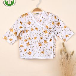 Mom's Home Muslin Organic Cotton Full Sleeves Floral Printed Jhabla - White & Peach-image-84