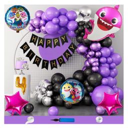 Bubble Trouble Baby Shark Theme Fourth 4th Birthday Decoration Items For Girls Party Decoration Kit Balloon Combo Pack Of 110 Pcs Purple-14
