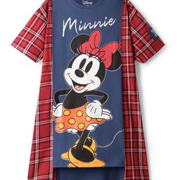 Pine Kids Disney Single Jersey Knit Half Sleeves Shrug Style Frock With Minnie Mouse Graphics & Badge Detailing - Red & Navy Blue-picture-6