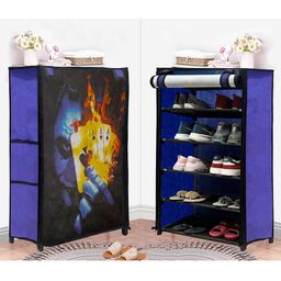 Urban Choice 5-Sheleves Durable Metal Frame Modular Shoe Rack with 100 GSM Fabric in Blue Unique Joker Print-image-13
