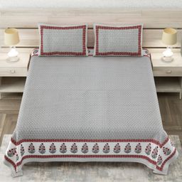 Zahya Cotton Bedsheet with 2 Pillow Covers - King Size - Fossil Grey-picture-20