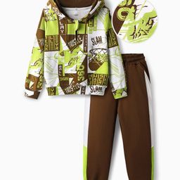 OLLINGTON ST. Cotton Knit Full Sleeves Printed Hooded Sweatshirt & Joggers Set - Multicolor & Brown-picture-38