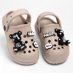 KIDLINGSS Teddy Bear Applique Detailed Perforated Clogs - Grey-image-71