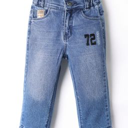 Olio Kids Full Length Washed Denim Jeans with Number Patch & Text Print - Blue-image-88