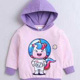 BUMZEE Looper Knit Full Sleeves Unicorn Printed Hooded Sweatshirt - Pink & Purple-image-44