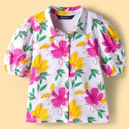 Pine Kids Cotton Knit Half Sleeves Shirt Top with Floral Print - White-picture-25