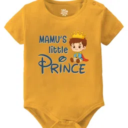 Baby Buzz 100% Cotton Knit Family Theme Half Sleeves Mamus Little Prince Text Printed Onesie - Yellow-picture-10