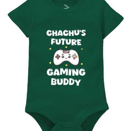 Zeezeezoo 100% Cotton Knit Family Theme Half Sleeves Chachus Future Gaming Buddy Text Printed Onesie - Forest Green-picture-28