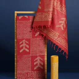 Taavi Geometric Wax Batik Dyed Khadi Cotton Unstitched Dress Material-image-93