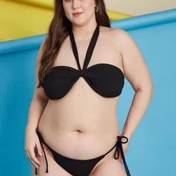 Curves By ZeroKaata Plus Size Ribbed Halter Beachwear Swim Bikini Set-image-76