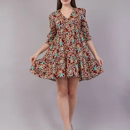 FLY STITCH Floral Print Puff Sleeve Fit & Flare Mini Dress-image-35