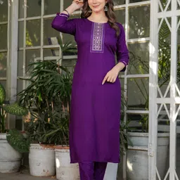 Anouk Women Embroidered Regular Sequinned Kurta with Trousers & With Dupatta image 2