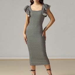 Selvia Women Ethnic Motifs Printed Flutter Sleeves Bodycon Midi Dress-11