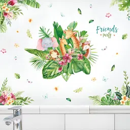 Jaamso Royals Green & White Animals Printed Self-Adhesive Removable Wall Sticker-image-48