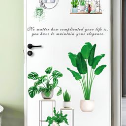 Asian royal White & Green Printed Self Adhesive Wall Sticker-image-96