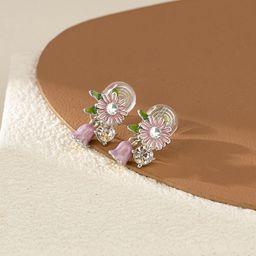 KRENOZ Silver-Plated Crystals Studded Floral Shaped Drop Earrings-27