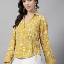 QOMN Women Geometric Printed Cotton Wrap Top-picture-13