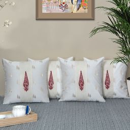 ZEBA Off White & Red Set of 4 Ethnic Motifs Square Cushion Covers-picture-22