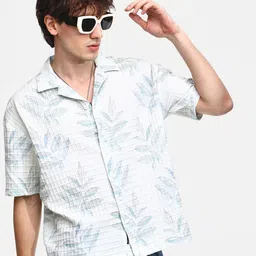 Campus Sutra Men Comfort Cuban Collar Abstract Printed Oversized Casual Shirt-image-82